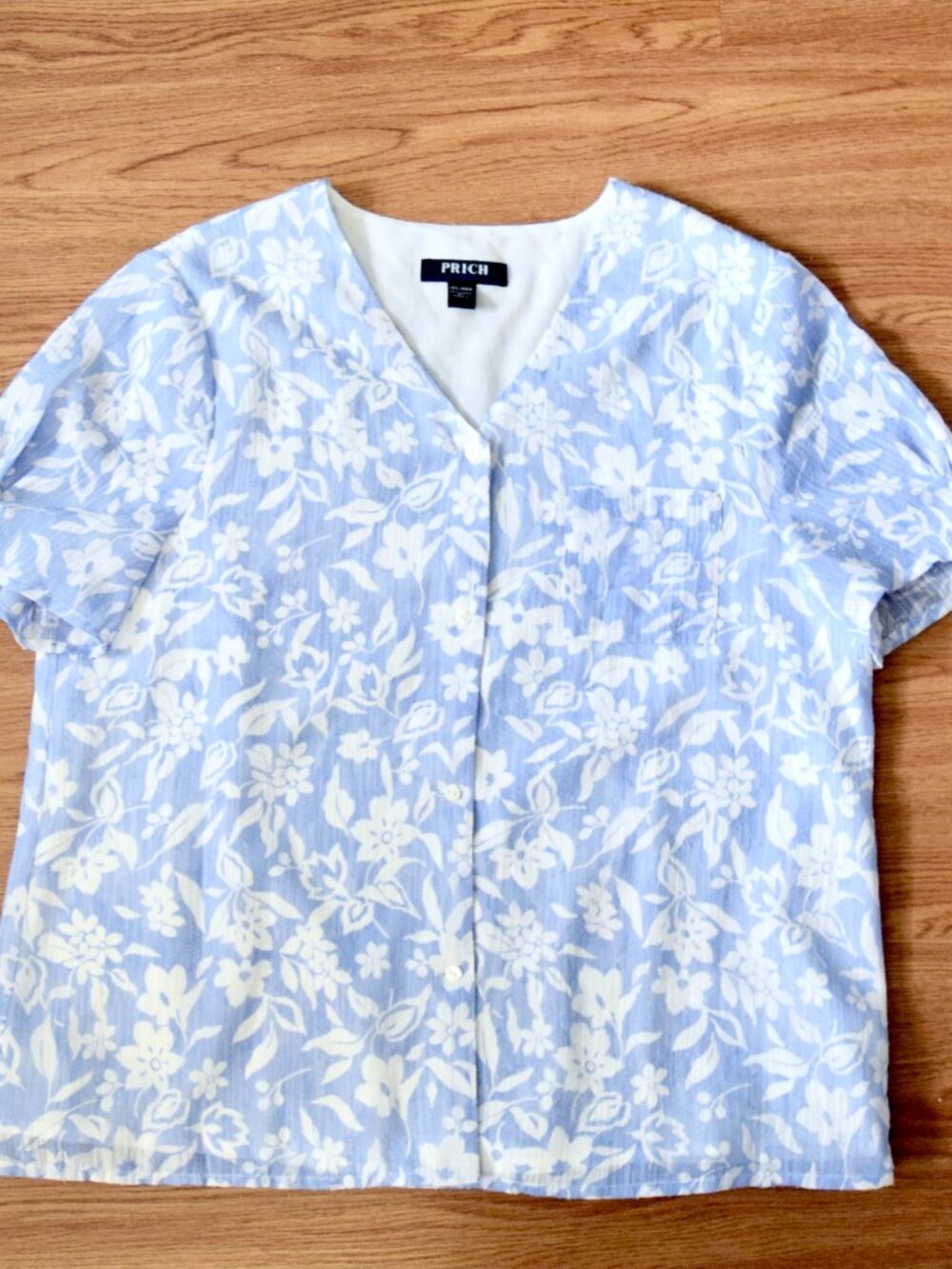 Blue White Flora Short Sleeve Blouse - Women Top - Pricn